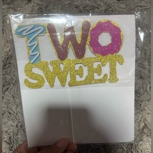 Two Sweet Cake Topper - Gold, Pink, Blue
